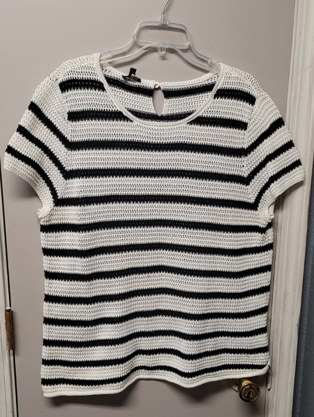 XL Petite Talbots Crochet-Stripe Crewneck Sweater